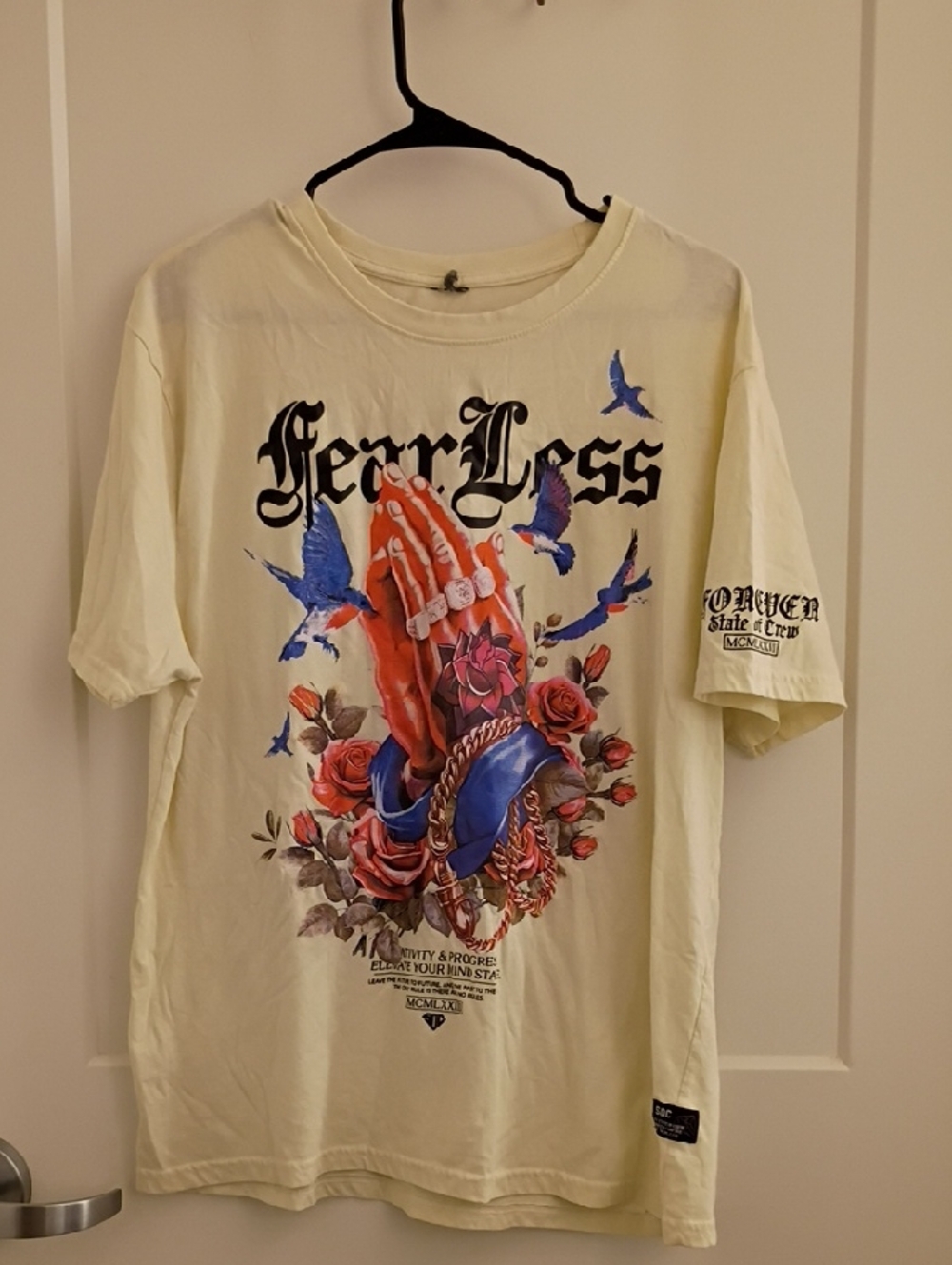 Sole Society Cream Graphic Tee with Blue & Red Accents
